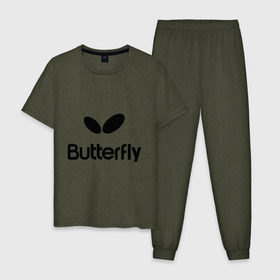 Мужская пижама хлопок с принтом Butterfly в Курске, 100% хлопок | брюки и футболка прямого кроя, без карманов, на брюках мягкая резинка на поясе и по низу штанин
 | Тематика изображения на принте: buterfly | батерфляй | настольный теннис | ракетка | теннис | теннисный корт