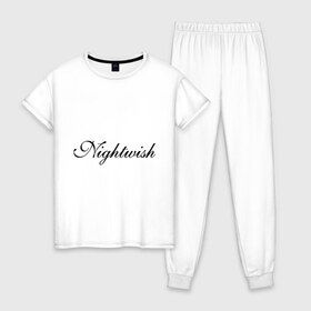 Женская пижама хлопок с принтом Nightwish в Курске, 100% хлопок | брюки и футболка прямого кроя, без карманов, на брюках мягкая резинка на поясе и по низу штанин | 