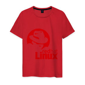Мужская футболка хлопок с принтом Linux - Redhart в Курске, 100% хлопок | прямой крой, круглый вырез горловины, длина до линии бедер, слегка спущенное плечо. | linux | redhart | админу | дистрибутив | красная шляпа | линукс