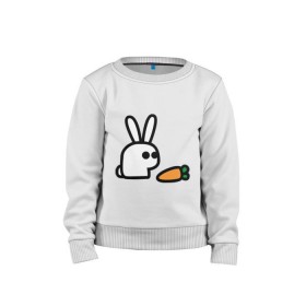 Детский свитшот хлопок с принтом Заяц и моркоФка в Курске, 100% хлопок | круглый вырез горловины, эластичные манжеты, пояс и воротник | Тематика изображения на принте: животные | зайка | зайчишка | зайчонок | заяц | кролик | морковка