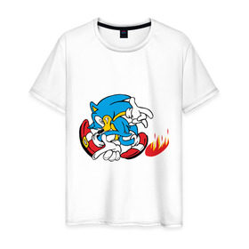 Мужская футболка хлопок с принтом sonic в Курске, 100% хлопок | прямой крой, круглый вырез горловины, длина до линии бедер, слегка спущенное плечо. | sega | sonic | видеоигры | еж | приставки