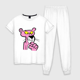 Женская пижама хлопок с принтом Розовая пантера (3) в Курске, 100% хлопок | брюки и футболка прямого кроя, без карманов, на брюках мягкая резинка на поясе и по низу штанин | Тематика изображения на принте: pink panther | розовая пантера