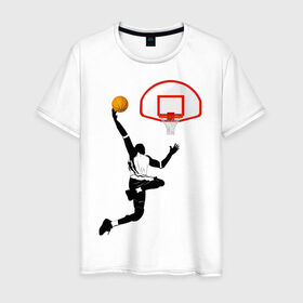 Мужская футболка хлопок с принтом Баскетбол в Курске, 100% хлопок | прямой крой, круглый вырез горловины, длина до линии бедер, слегка спущенное плечо. | Тематика изображения на принте: basket | basketball | баскетболист | баскетбольное кольцо | бросок