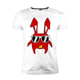 Мужская футболка премиум с принтом disco bunny в Курске, 92% хлопок, 8% лайкра | приталенный силуэт, круглый вырез ворота, длина до линии бедра, короткий рукав | Тематика изображения на принте: bunny | minimal | заяц | минимал | очки