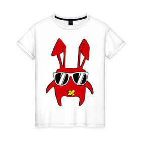 Женская футболка хлопок с принтом disco bunny в Курске, 100% хлопок | прямой крой, круглый вырез горловины, длина до линии бедер, слегка спущенное плечо | bunny | minimal | заяц | минимал | очки