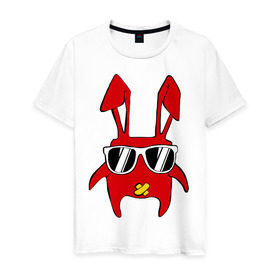Мужская футболка хлопок с принтом disco bunny в Курске, 100% хлопок | прямой крой, круглый вырез горловины, длина до линии бедер, слегка спущенное плечо. | bunny | minimal | заяц | минимал | очки