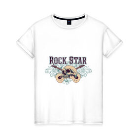 Женская футболка хлопок с принтом RockStar в Курске, 100% хлопок | прямой крой, круглый вырез горловины, длина до линии бедер, слегка спущенное плечо | 