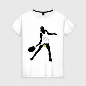 Женская футболка хлопок с принтом Теннисистка в Курске, 100% хлопок | прямой крой, круглый вырез горловины, длина до линии бедер, слегка спущенное плечо | tennis | ракетка | тенис | теннис | теннисистка | теннисный корт