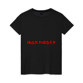 Женская футболка хлопок с принтом Iron Maiden в Курске, 100% хлопок | прямой крой, круглый вырез горловины, длина до линии бедер, слегка спущенное плечо | iron maiden | айрон майден | панк | рок | символика iron maiden