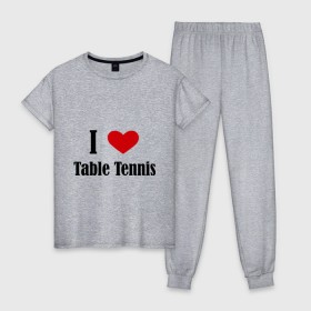 Женская пижама хлопок с принтом Я люблю настольный теннис в Курске, 100% хлопок | брюки и футболка прямого кроя, без карманов, на брюках мягкая резинка на поясе и по низу штанин | tennis