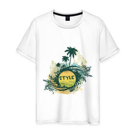 Мужская футболка хлопок с принтом Palms Style в Курске, 100% хлопок | прямой крой, круглый вырез горловины, длина до линии бедер, слегка спущенное плечо. | palms style | клубные | пальмы