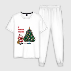 Мужская пижама хлопок с принтом Ded Moroz в Курске, 100% хлопок | брюки и футболка прямого кроя, без карманов, на брюках мягкая резинка на поясе и по низу штанин
 | 2012 | new year | дед | дед мороз | елка | елочка | нг | новый 2012 | новый год | подарки | санта | санта клаус