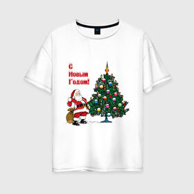 Женская футболка хлопок Oversize с принтом Ded Moroz в Курске, 100% хлопок | свободный крой, круглый ворот, спущенный рукав, длина до линии бедер
 | 2012 | new year | дед | дед мороз | елка | елочка | нг | новый 2012 | новый год | подарки | санта | санта клаус