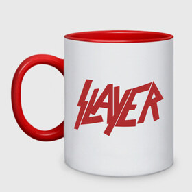 Кружка двухцветная с принтом Slayer в Курске, керамика | объем — 330 мл, диаметр — 80 мм. Цветная ручка и кайма сверху, в некоторых цветах — вся внутренняя часть | metal | rock | slayer | метал | металл | рок | рок группа | рок группы