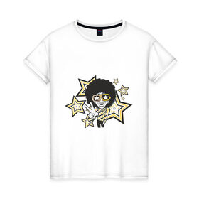 Женская футболка хлопок с принтом Disco Star в Курске, 100% хлопок | прямой крой, круглый вырез горловины, длина до линии бедер, слегка спущенное плечо | disco | star | диско | дискотека 80 хстар | музыка