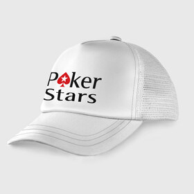 Детская кепка тракер с принтом Poker Stars в Курске, Козырек - 100% хлопок. Кепка - 100% полиэстер, Задняя часть - сетка | универсальный размер, пластиковая застёжка | Тематика изображения на принте: pokerstars