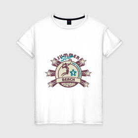 Женская футболка хлопок с принтом Пляжный волейбол в Курске, 100% хлопок | прямой крой, круглый вырез горловины, длина до линии бедер, слегка спущенное плечо | волейбол