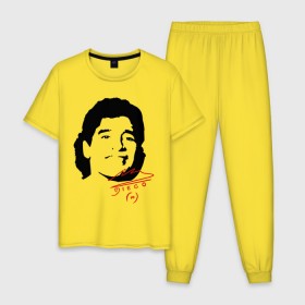 Мужская пижама хлопок с принтом Diego Maradona в Курске, 100% хлопок | брюки и футболка прямого кроя, без карманов, на брюках мягкая резинка на поясе и по низу штанин
 | Тематика изображения на принте: diego maradona | footballplayer | аргентина | диего марадона | сборная аргентины