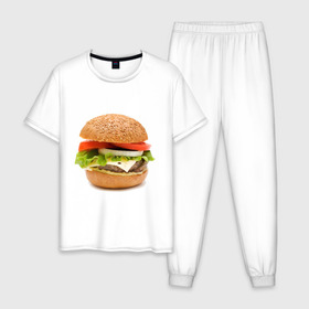 Мужская пижама хлопок с принтом Гамбургер в Курске, 100% хлопок | брюки и футболка прямого кроя, без карманов, на брюках мягкая резинка на поясе и по низу штанин
 | Тематика изображения на принте: burger | fastfood | gamburger | бургер | гамбургер | еда | пища | фаст фуд | фастфуд