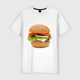 Мужская футболка премиум с принтом Гамбургер в Курске, 92% хлопок, 8% лайкра | приталенный силуэт, круглый вырез ворота, длина до линии бедра, короткий рукав | burger | fastfood | gamburger | бургер | гамбургер | еда | пища | фаст фуд | фастфуд