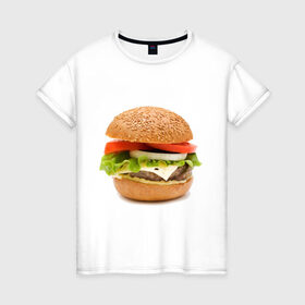 Женская футболка хлопок с принтом Гамбургер в Курске, 100% хлопок | прямой крой, круглый вырез горловины, длина до линии бедер, слегка спущенное плечо | burger | fastfood | gamburger | бургер | гамбургер | еда | пища | фаст фуд | фастфуд