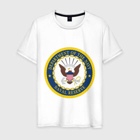Мужская футболка хлопок с принтом Военно-морское министерство США в Курске, 100% хлопок | прямой крой, круглый вырез горловины, длина до линии бедер, слегка спущенное плечо. | нави
