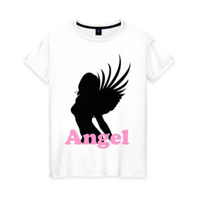 Женская футболка хлопок с принтом Девушка ангел в Курске, 100% хлопок | прямой крой, круглый вырез горловины, длина до линии бедер, слегка спущенное плечо | angel | wings | крылья