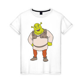 Женская футболка хлопок с принтом Shrek (2) в Курске, 100% хлопок | прямой крой, круглый вырез горловины, длина до линии бедер, слегка спущенное плечо | shrek | шрек