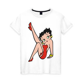 Женская футболка хлопок с принтом Betty Boop (1) в Курске, 100% хлопок | прямой крой, круглый вырез горловины, длина до линии бедер, слегка спущенное плечо | betty boop | bety boop | бетти буп