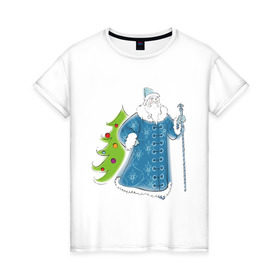 Женская футболка хлопок с принтом Мороз и елочка в Курске, 100% хлопок | прямой крой, круглый вырез горловины, длина до линии бедер, слегка спущенное плечо | дед | дед  отморозок | дед мороз | елочка | ель | нг | новый год | отморозок