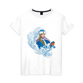 Женская футболка хлопок с принтом Снегурочка и метель в Курске, 100% хлопок | прямой крой, круглый вырез горловины, длина до линии бедер, слегка спущенное плечо | метель | нг | новый год | снегурка | снегурочка | снегурочка и метель