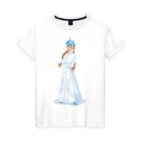 Женская футболка хлопок с принтом Снегурочка с кокардой в Курске, 100% хлопок | прямой крой, круглый вырез горловины, длина до линии бедер, слегка спущенное плечо | нг | новый год | снегурка | снегурочка