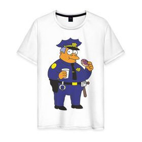 Мужская футболка хлопок с принтом Chief Clancy Wiggum в Курске, 100% хлопок | прямой крой, круглый вырез горловины, длина до линии бедер, слегка спущенное плечо. | simpsons | симпсоны | симсоны