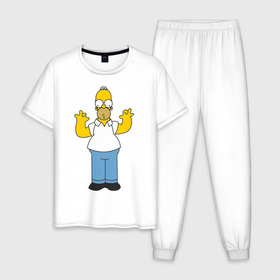 Мужская пижама хлопок с принтом Homer Simpson в Курске, 100% хлопок | брюки и футболка прямого кроя, без карманов, на брюках мягкая резинка на поясе и по низу штанин
 | 