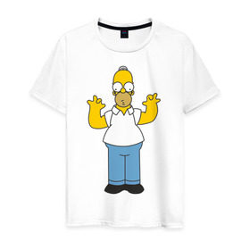 Мужская футболка хлопок с принтом Homer Simpson в Курске, 100% хлопок | прямой крой, круглый вырез горловины, длина до линии бедер, слегка спущенное плечо. | Тематика изображения на принте: 