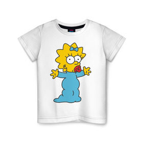 Детская футболка хлопок с принтом Maggie Simpson в Курске, 100% хлопок | круглый вырез горловины, полуприлегающий силуэт, длина до линии бедер | гомер