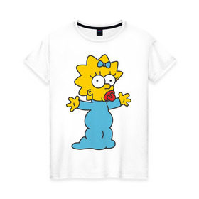 Женская футболка хлопок с принтом Maggie Simpson в Курске, 100% хлопок | прямой крой, круглый вырез горловины, длина до линии бедер, слегка спущенное плечо | гомер