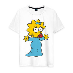 Мужская футболка хлопок с принтом Maggie Simpson в Курске, 100% хлопок | прямой крой, круглый вырез горловины, длина до линии бедер, слегка спущенное плечо. | гомер