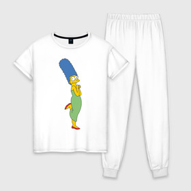 Женская пижама хлопок с принтом Marge Simpson в Курске, 100% хлопок | брюки и футболка прямого кроя, без карманов, на брюках мягкая резинка на поясе и по низу штанин | simpsons | симпсоны | симсоны