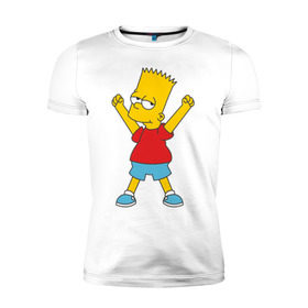 Мужская футболка премиум с принтом Bart Simpson (2) в Курске, 92% хлопок, 8% лайкра | приталенный силуэт, круглый вырез ворота, длина до линии бедра, короткий рукав | simpsons | барт | барт симпсон | симсоны | симспоны