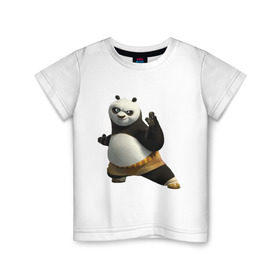 Детская футболка хлопок с принтом Кунг фу Панда (2) в Курске, 100% хлопок | круглый вырез горловины, полуприлегающий силуэт, длина до линии бедер | Тематика изображения на принте: панда