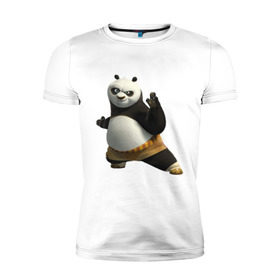 Мужская футболка премиум с принтом Кунг фу Панда (2) в Курске, 92% хлопок, 8% лайкра | приталенный силуэт, круглый вырез ворота, длина до линии бедра, короткий рукав | панда