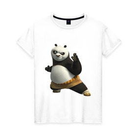 Женская футболка хлопок с принтом Кунг фу Панда (2) в Курске, 100% хлопок | прямой крой, круглый вырез горловины, длина до линии бедер, слегка спущенное плечо | панда