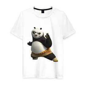 Мужская футболка хлопок с принтом Кунг фу Панда (2) в Курске, 100% хлопок | прямой крой, круглый вырез горловины, длина до линии бедер, слегка спущенное плечо. | Тематика изображения на принте: панда