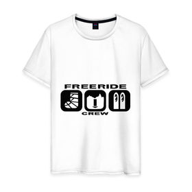 Мужская футболка хлопок с принтом freeride crew в Курске, 100% хлопок | прямой крой, круглый вырез горловины, длина до линии бедер, слегка спущенное плечо. | 