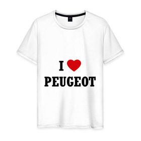 Мужская футболка хлопок с принтом I love Peugeot в Курске, 100% хлопок | прямой крой, круглый вырез горловины, длина до линии бедер, слегка спущенное плечо. | auto | i love peugeot | peugeot | авто | автомобильные | машины | пежо | тачки