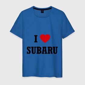 Мужская футболка хлопок с принтом I love Subaru в Курске, 100% хлопок | прямой крой, круглый вырез горловины, длина до линии бедер, слегка спущенное плечо. | Тематика изображения на принте: auto | i love subaru | subaru | авто | автомобильные | машины | субарик | субару | тачки