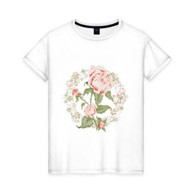 Женская футболка хлопок с принтом Rose в Курске, 100% хлопок | прямой крой, круглый вырез горловины, длина до линии бедер, слегка спущенное плечо | букет | девушкам | растение | розы | цветочки | цветы