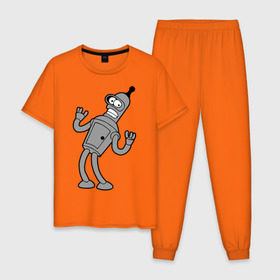 Мужская пижама хлопок с принтом Futurama (4) в Курске, 100% хлопок | брюки и футболка прямого кроя, без карманов, на брюках мягкая резинка на поясе и по низу штанин
 | bender | futurama | бендер | футурама