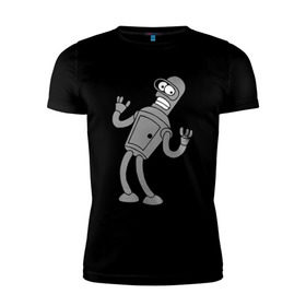 Мужская футболка премиум с принтом Futurama (4) в Курске, 92% хлопок, 8% лайкра | приталенный силуэт, круглый вырез ворота, длина до линии бедра, короткий рукав | bender | futurama | бендер | футурама